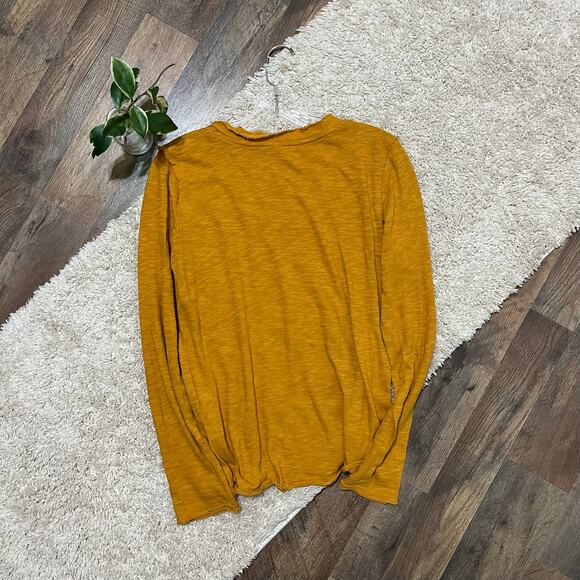 By Anthropologie Small Mustard Yellow Gold Raw Trim Long Sleeve Pullover Top - Picture 7 of 7